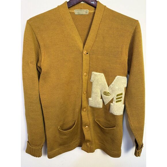 Imperial Athletic Knitwear Vintage Letterman "M" Cardigan Wool Size 42 Americana - Picture 1 of 9